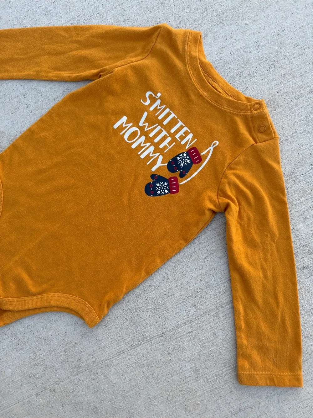 Mustard Long-Sleeve One-Piece Bodysuit with S'mitten with mommy Graphic 24M